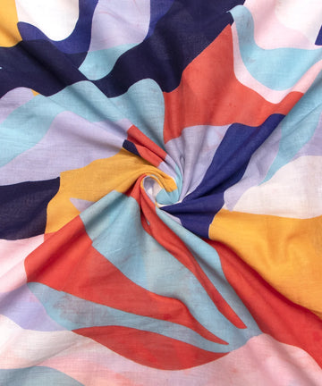 Multi Colour Abstract Pattern Screen Printed Cotton Fabric
